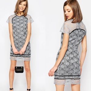 {14} ASOS Lace Illusion Lined Pencil Dress Gray Black